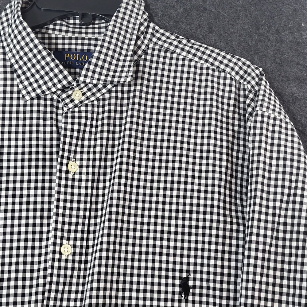 Polo Ralph Lauren Mens 2XLT Tall Gingham Button Down Shirt Black White Pony Logo